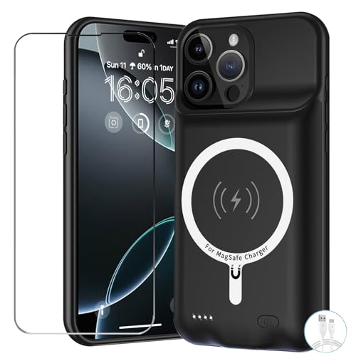 Battery Case for iPhone 16 Pro Max, Upgraded 12000mAh Battery Pack Rechargeable Charger Case with Wireless Charging Compatible for iPhone 16 Pro Max (6.9 inch) External Battery Charging Cover (Black) - size: iPhone 16 Pro Max-Black