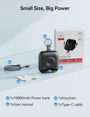 Portable Charger 10000mAh 22.5W Power Bank Built-in 2 Cables Keychain | Charge 5 Devices, TSA approved, Travel Fast Charging Battery Pack for iPhone Samsung Google Android & iWatch Charger, Black - color: Black