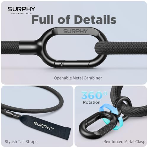 SURPHY Phone Lanyard Crossbody, Phone Strap Crossbody with 2 Tether Tabs - color: Black