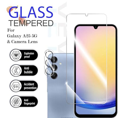 Galaxy A25 HD Clear Tempered Glass Screen Protector + Camera Lens Protectors, [2+2 Pack] [3D Glass] [Anti-Glare] [Bubble-Free] Screen Protector Glass For Samsung Galaxy A25 - size: Galaxy A25