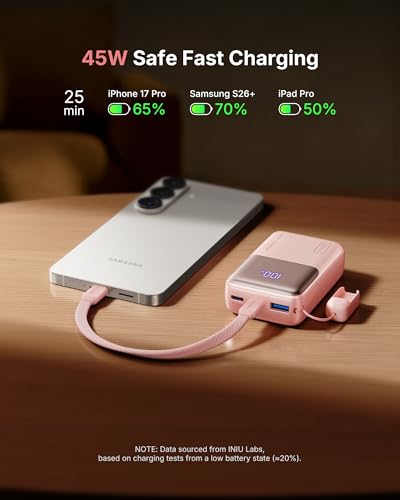 INIU Mini Portable Charger, Small 10000mAh 45W Fast Charging Power Bank - color: Light Pink