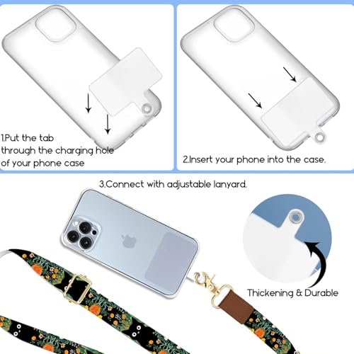 Phone Lanyard Wrist Strap Crossbody Adjustable, Cell Phone Lanyard for Around The Neck Shoulder Wristlet Strap - color: Green Flower Cats