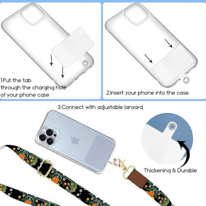 Phone Lanyard Wrist Strap Crossbody Adjustable, Cell Phone Lanyard for Around The Neck Shoulder Wristlet Strap - color: Green Flower Cats