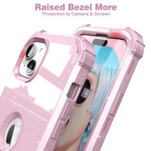 IDweel for iPhone 15 Case with Screen Protector,Luxury 3 in 1 Shockproof Slim Fit Hybrid Heavy Duty Protection Glitter Hard PC Cover Soft Silicone Sturdy Bumper Full Body Case,Glitter Pink - color: Glitter Pink