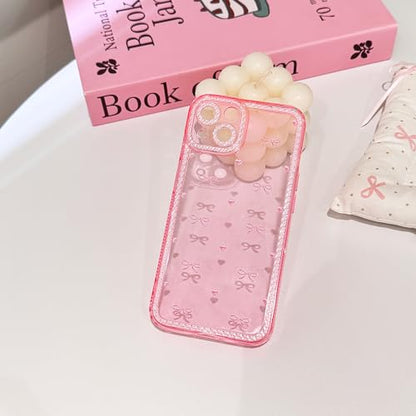 NITITOP Compatible with iPhone 13 Case Cute Clear Pink Glitter Bow Knot Design Shiny Star Sparkle Bling Diamond Girls Women Soft TPU Shockproof Protective Phone Cover - Little Bow Heart - color: Little Bow Heart, size: iPhone 13
