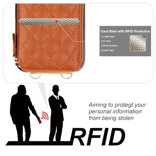 Bocasal Crossbody Wallet Case Card Holder for iPhone 17 Pro Max Brown | RFID Blocking PU Leather Zipper Handbag Purse, Kickstand Flip Folio Case with Card Slots Holder Wrist Strap Lanyard 6.9 Inch - color: Brown