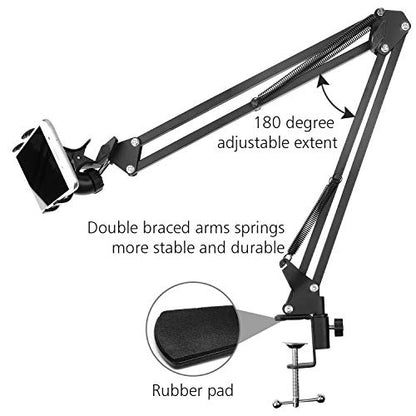 ChromLives Phone Overhead Video Stand Articulating Arm Phone Mount Overhead Table Top Mount Flexible 360° Rotation Cell Phone Clip Holder for Streaming Phone Baking Crafting Cooking and More