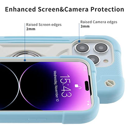 MARKILL Compatible with iPhone 14 Pro Case 6.1 Inch with Built-in Ring Stand, Military Grade Drop Protection Full Body Rugged Heavy Duty Case 3 in 1 Protective Durable Cover - color: Ice Blue, size: iPhone 14 Pro 6.1"