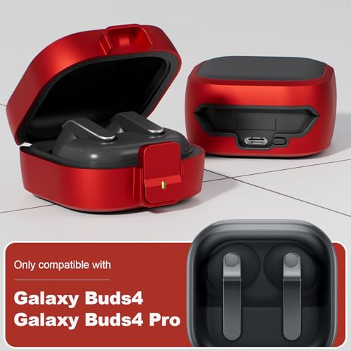for Samsung Galaxy Buds 4 Pro/Buds 4 Case (2026) with Secure Safety Lock Clip,Shockproof Scratch-Resistant Hybrid PC+TPU Soft Shell Protective Cover Accessories with Carabiner&Cleaning Pen(Red) - color: Red Edge-Black