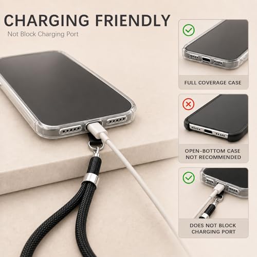 Rosmas Adjustable Crossbody Cell Phone Neck Strap with 2 Wrist Straps and 2 Tether Tabs for Smartphones - color: Black、grey
