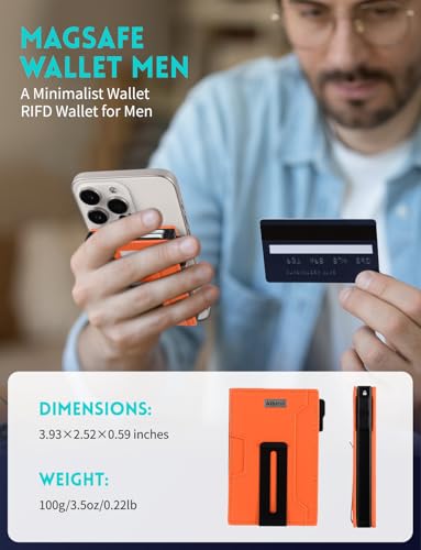 Ridge Wallets for Men,Magsafe Wallet with money clip,Pop up wallet - color: Orange