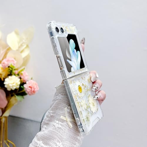 Compatible with Samsung Galaxy Z Flip 6 Case/Flip 7 FE Case Flower | Clear Dried Pressed Flowers Women Girls Soft TPU Shockproof Phone Cover - color: TPU/Flower white, size: Samsung Galaxy Flip 6/Flip 7 FE