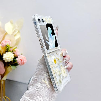 Compatible with Samsung Galaxy Z Flip 6 Case/Flip 7 FE Case Flower | Clear Dried Pressed Flowers Women Girls Soft TPU Shockproof Phone Cover - color: TPU/Flower white, size: Samsung Galaxy Flip 6/Flip 7 FE