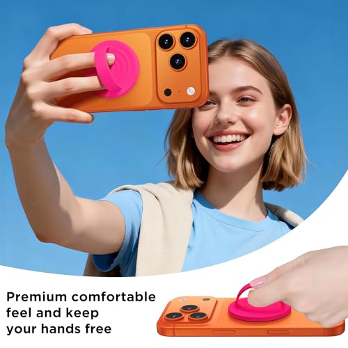 Magnetic Phone Grip Ring, Compatible with MagSafe, Upgraded Liquid Silicone for Secure Comfort, Rotating Finger Loop Ring Grip Holder for iPhone 17/16/15/14/13/12 Pro Max Plus, Neon Pink - color: Neon Pink