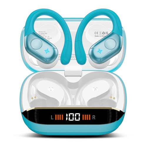 Wireless Headphones Sports, 75Hrs Bluetooth 5.4 Earbuds, Bass Hi-Fi Stereo - color: Y-Starry Light Blue