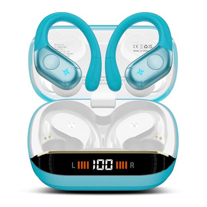 Wireless Headphones Sports, 75Hrs Bluetooth 5.4 Earbuds, Bass Hi-Fi Stereo - color: Y-Starry Light Blue