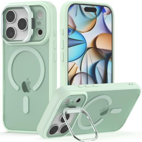 Nvollnoe for iPhone 17 Pro Case Compatible with MagSafe Military Grade Shockproof Heavy Duty Protective Adjustable Kickstand Matte Semi Clear Phone Case for iPhone 17 Pro(Mint) - color: Mint, size: for iphone 17 pro-6.3"(3 lens)