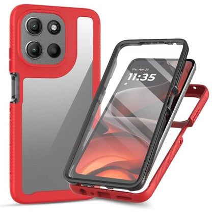 360 ° Protective Case for Motorola Moto G56 5G, Dustproof Shockproof Case with Built-in Tempered Screen Protector, Full Body Protective Heavy Duty Slim Back Phone Cover(Red) - color: Red
