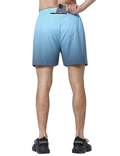 EZRUN Men's 5" Athletic Running Shorts Quick Dry with Liner Zip Pocket - color: Gradient Blue, size: Small