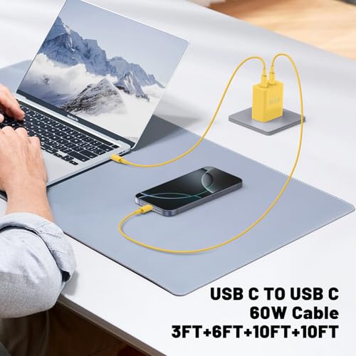 QZIIW iPhone 17 16 15 Pro Max Fast Charger,45W Dual Port USB C Fast Charger - color: Yellow, size: 3FT+6FT+10FT+10FT