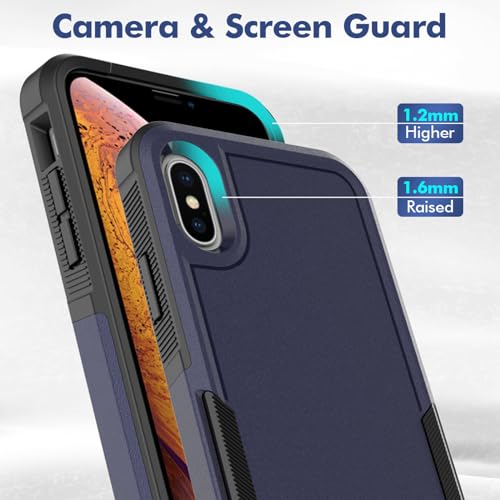 for iPhone X/iPhone Xs Case: Dual Layer Protective Heavy Duty Cell Phone Case Shockproof Rugged Bumper Tough with Screen Protector - Military Grade Drop Tested for Appple iPhone X/iPhone Xs, Blue - color: Navy Blue (PC) + Black (TPU)