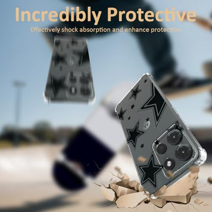 Star Pattern Clear TPU Case for Moto G 5G 2025 6.6 Inch - Flexible Transparent TPU Shockproof Anti-Fingerprint Soft Bumper Painted Phone Cover - color: Star Black