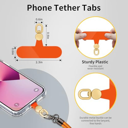 360°Rotatable Phone Tether Tab,3 Pieces Universal Phone Lanyard Patch Without Adhesive,Phone Lanyard Replacement Part for Cell Phone Strap(Orang+Transparent) - color: Orang+Transparent