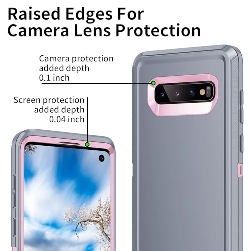 for Galaxy S10 Case,[Without Screen Protector] Heavy Duty Shockproof Dust/Drop Poof 3 Layers Full Bady Protection Rugged Cover for Galaxy S10,Grey/Pink - color: Grey/Pink
