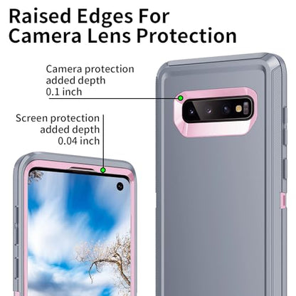 for Galaxy S10 Case,[Without Screen Protector] Heavy Duty Shockproof Dust/Drop Poof 3 Layers Full Bady Protection Rugged Cover for Galaxy S10,Grey/Pink - color: Grey/Pink