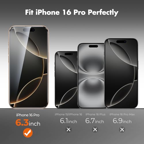 UNBREAKcable for iPhone 16 Pro Screen Protector, 3-Pack Full Coverage Tempered Glass [Military Grade Shatterproof] [9H Hardness] [Easy Installation Frame] [Bubble Free] for iPhone 16 Pro 6.3" - size: iPhone 16 Pro