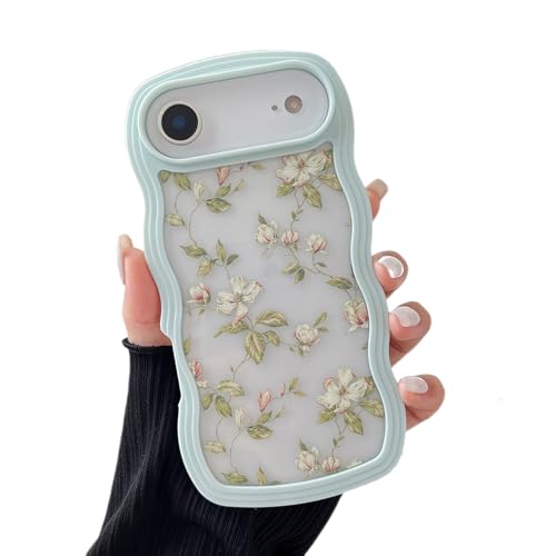 ZTOFERA Floral Case for iPhone Air 6.5 inch,Cute Curly Wave Frame Shape Case with Green Leaf Flower Pattern for Women Girls, Clear Slim Shockproof Phone Cover for iPhone Air, Green - color: Green, size: iPhone Air 6.5"