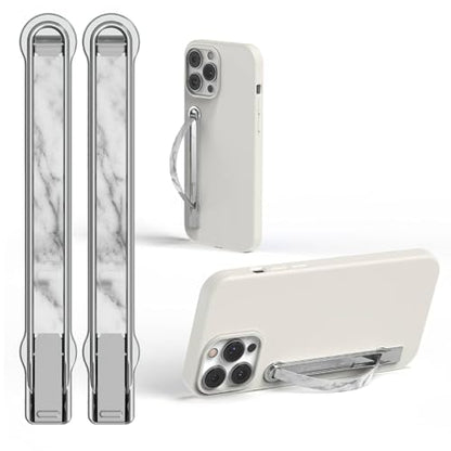 SleekStrip SleekGrip-Premium Ultra Thin Phone Grip Stand,Slim Metal Finger Loop Ring Hand Holder Strap Cell Phone Grips for iPhone 16 Pro Max,17,Android,Case Back - Chrome x White Marble 2PK - color: 2PK [ Chrome x White Marble ]