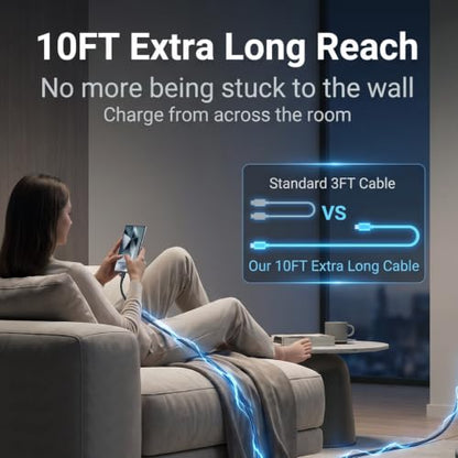 60W USB C Fast Charging Block Type C Wall Plug Charging Brick - size: 10FT-2Pack
