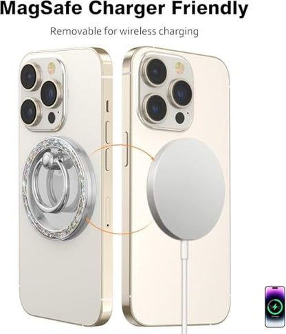 Allengel Magnetic Phone Grip for MagSafe, Magnetic Ring Holder Compatible with MagSafe Phone Ring, 360°Rotating Finger Kickstand for iPhone 16 Pro Max 15 14 13 12 Plus & Android Phone(Bling Silver) - color: Silver