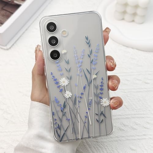 for Samsung Galaxy S26 Case, Floral Flowers Cute Aesthetic Clear Floral Pattern Case for Women Girls,Transparent Slim Soft Shockproof Cover for S26,Purple Lavender - color: Purple Lavender, size: for Samsung Galaxy S26