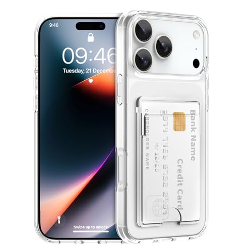 Gukalong Clear Wallet Case for iPhone 17 Pro Max with Credit Card Holder | Hard PC Heavy Duty Shockproof Protection Anti-Scratch Phone Cover Card Slot Anti-Yellowing Case for Women Men - size: for iPhone 17 Pro Max