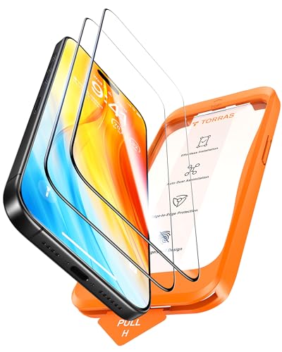 TORRAS Diamond Shield for iPhone 15 Pro Screen Protector [Military-Grade Protection] 9H+ Unbreakable Shatterproof Aerospace Tempered Glass Full Coverage InstaFit Bubble-Free, 2-Pack - size: iPhone 15 Pro（6.1 inch）