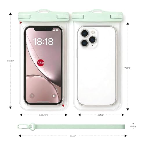 Waterproof Phone Pouch Compatible for iPhone 7in-1 Smoke Green | IPX8 Waterproof Case, Beach Travel Must Haves, Beach Essential, Dry Bag, 1 Pack, for iPhone 17/16/15/14/13/12 Pro Max - color: B5-Smoke Green
