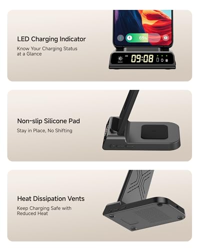 3 in 1 Wireless Charger for Samsung Galaxy S26 Ultra, Galaxy Watch 8, Buds - color: Black
