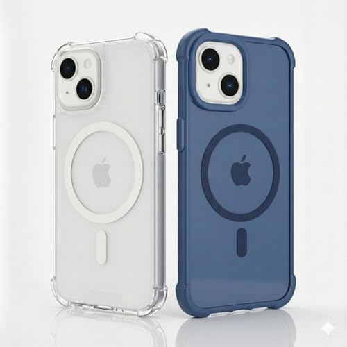 Pack of 2 IPHONE 15 Case Clear MagSafe + Blue , 2.5mm Shockproof Military Grade Drop Protection, Hard Transparent Anti Yellowing Back, Airbag Corners, MagSafe Compatible Clear & Color Combo - color: Clear MagSafe + Blue, size: IPHONE 15