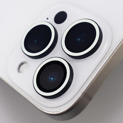 Luminous Camera Lens Protector for iPhone 16 Pro / 16 Pro Max Metal Ring Tempered Glass Glow in The Dark Lens Cover (3PCS) (White, for iPhone 16 Pro/16 Pro Max) - color: White