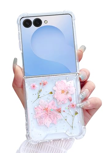 Compatible with Samsung Galaxy Z Flip 8 Case Clear Flower Women | Dried Pressed Floral Soft TPU Shockproof Protective Phone Cover Girls - color: TPU/Flower Light Pink, size: Samsung Galaxy Z Flip 8
