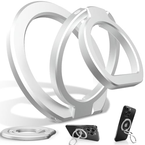 Phone Grip for MagSafe,360°& 180°Rotation Magnetic Phone Ring Holder with Kickstand,Dual-Ring Thin Phone Stand for 17/16/15/14/13/12 Series-Silver - color: Silver