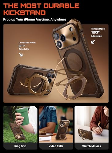 SUPCASE for iPhone 17 Pro Max Case with Built-in Kickstand, Brown | Camera Control Cover, Compatible with MagSafe, Anti-Slip Grip, Military-Grade Protection, Rugged Magnetic Phone Case, UB Grip - color: Brown, size: iPhone 17 Pro Max