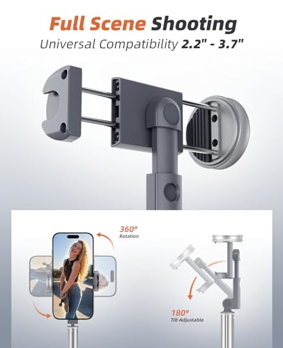 Tripod for iPhone, Selfie Stick with Remote, Stable & Durable Phone Tripod - color: Grey