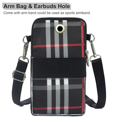 Small Crossbody Bag for Women, Multi Zip Pockets Nylon Wallet Purse Credit Card Holder with Detachable Hand Strap - color: Black Grid
