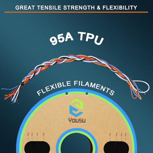 YOUSU TPU Filament 1.75mm, 95A TPU 3D Printer Filament, Soft Elastic & Durable, Easy Print No Stringing, High Strength for Phone Case, Wearables & Functional Parts, Black,1kg（2.2lbs）. - color: E1-tpu Black, size: E- TPU