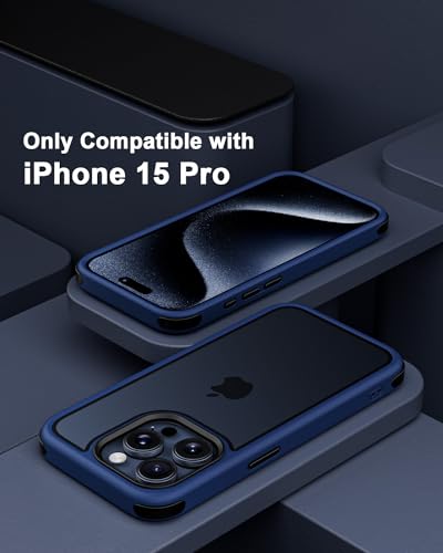 Mobnano Compatible with iPhone 15 Pro Case, with Multicolor Protective Shockproof Bumpers, Crystal Clear Not Yellowing Anti-Scratch Hard PC Back & Soft Silicone TPU Frame Cover - Dark Blue/Black - color: Dark Blue/Black, size: iPhone 15 Pro