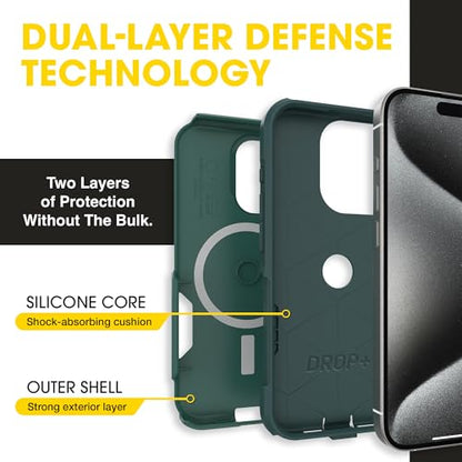 OtterBox iPhone 15 Pro Commuter Series MagSafe Case - Get Your Greens | 3X MIL Drop Protection - Dual-Layer Shockproof Design - Pocket-Friendly - Raised Edges - Port Covers - Non-Retail Packaging - color: Get Your Greens