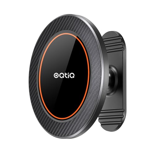 OQTIQ for MagSafe Car Mount with 17 N54 Magnets, Dashboard Phone Holder - color: Orange-MagSafe